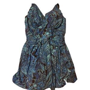 Lands' End Blue and Brown Patterned One Piece Swimsuit